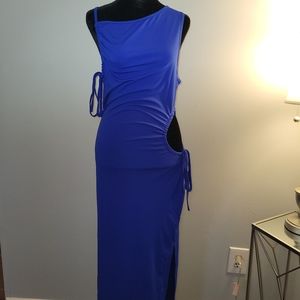 Blue dress w/ side slit & side waist cut-out